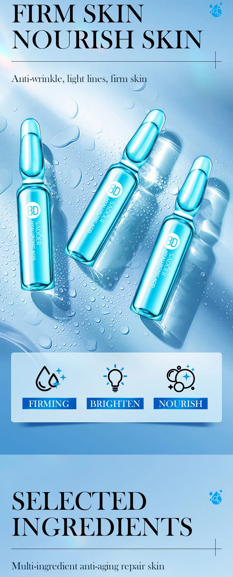 SADOER 8D Hyaluronic Acid Essence packaging display, anti-wrinkle repair ampoule essence foreign trade wholesale original box