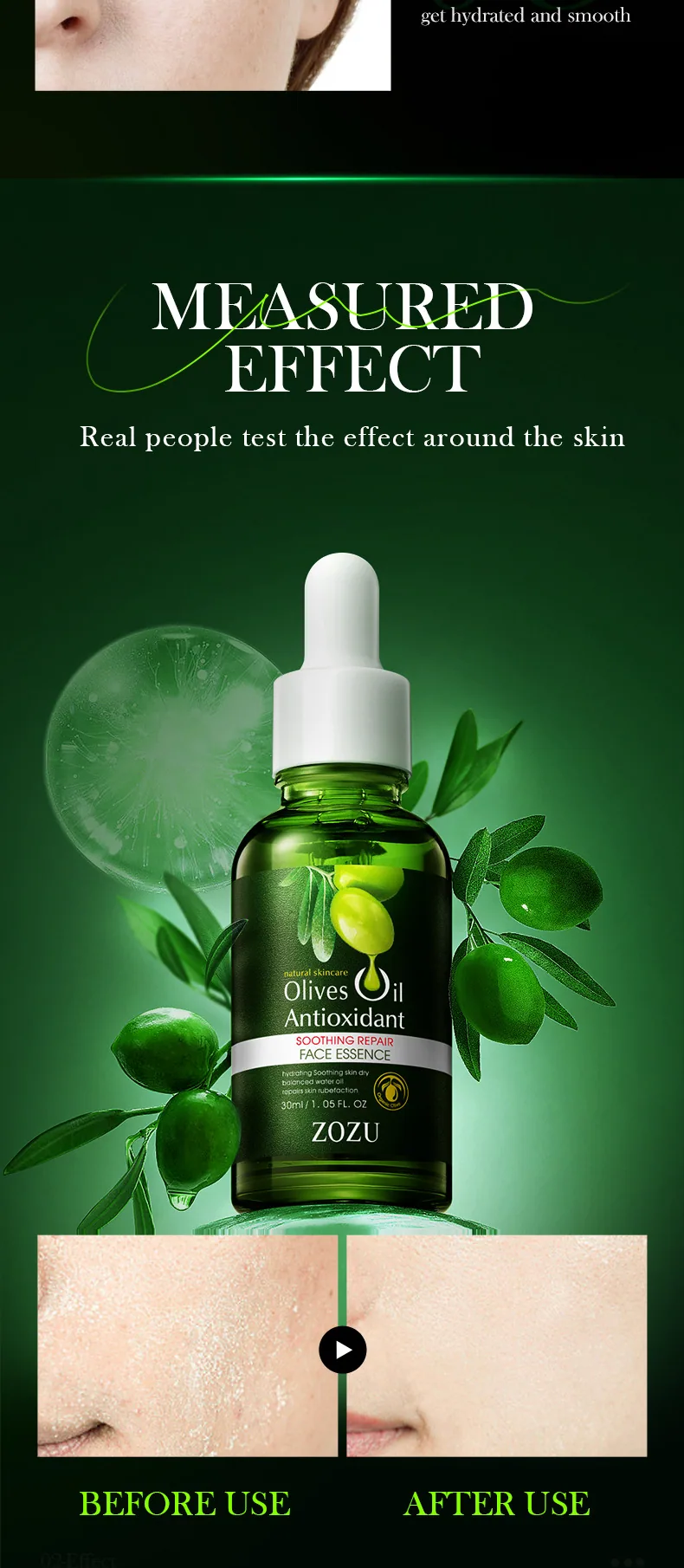 ZOZU Olive Oil Soothing&Repairing essence Liquid Detail close-up to improve dry eye cross-border e-commerce wholesale skin ca