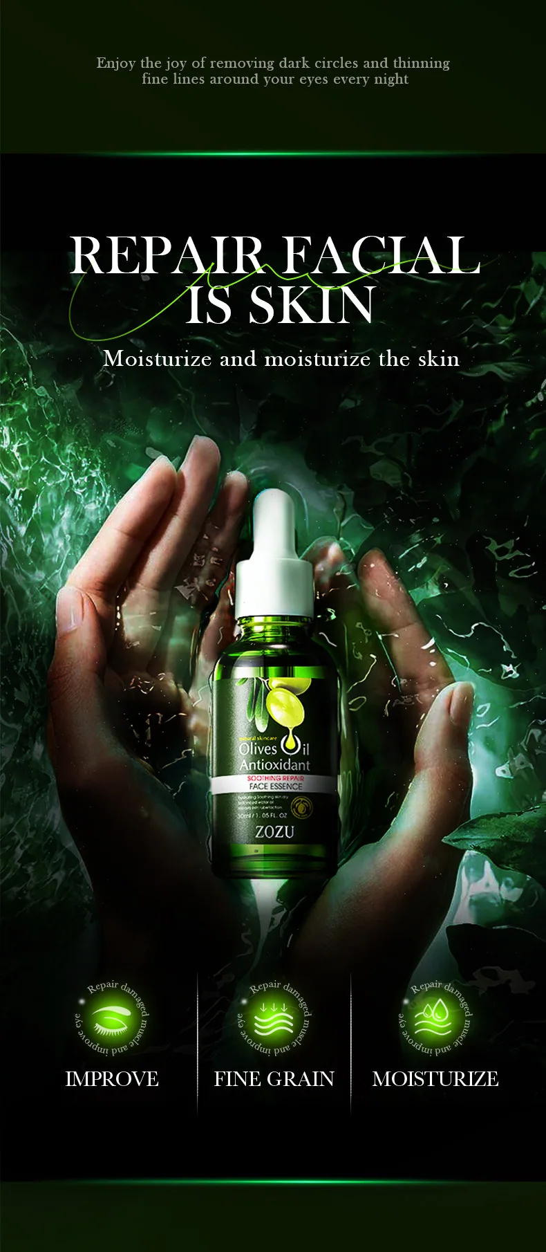 ZOZU Olive Oil Soothing&Repairing essence Liquid Detail Feature Improve Dry Eyes Cross border Foreign Trade Wholesale Skin Ca
