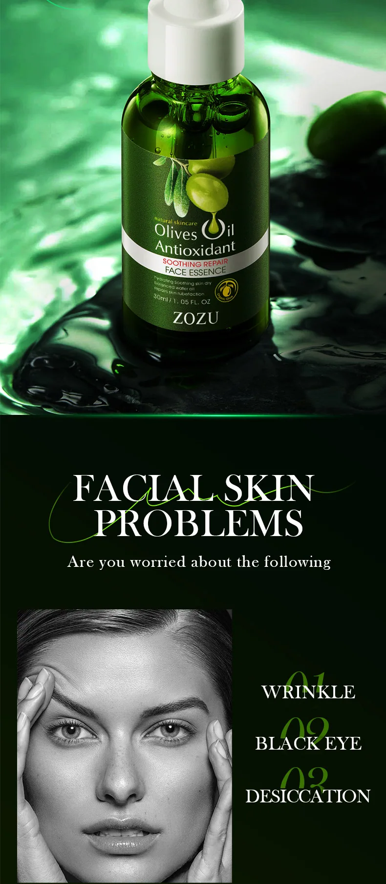 ZOZU Olive Oil Soothing Repair essence Ingredients Description Olive Oil Repair Dry Eye Cross border Wholesale essence