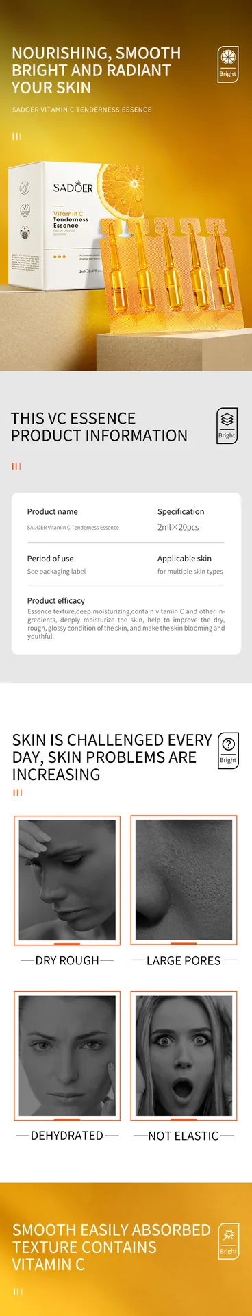 SADOER Vitamin C essence cream Moisturizing Skin Care Set Foreign Trade Wholesale Live Broadcast Details