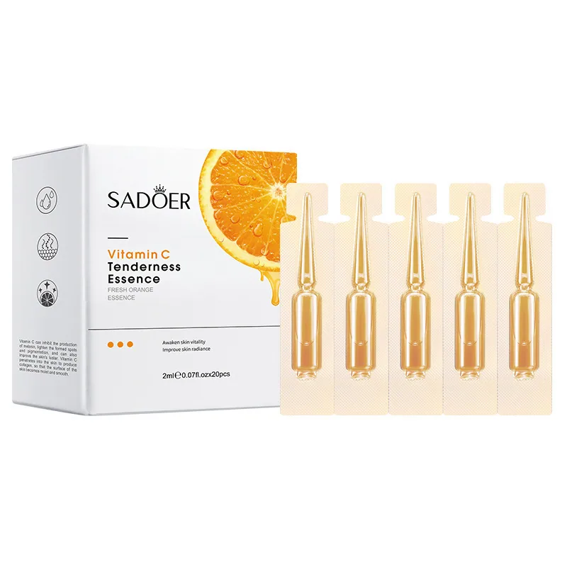SADOER Vitamin C essence bottle details Close up dropper design moisturizing formula English label is clear