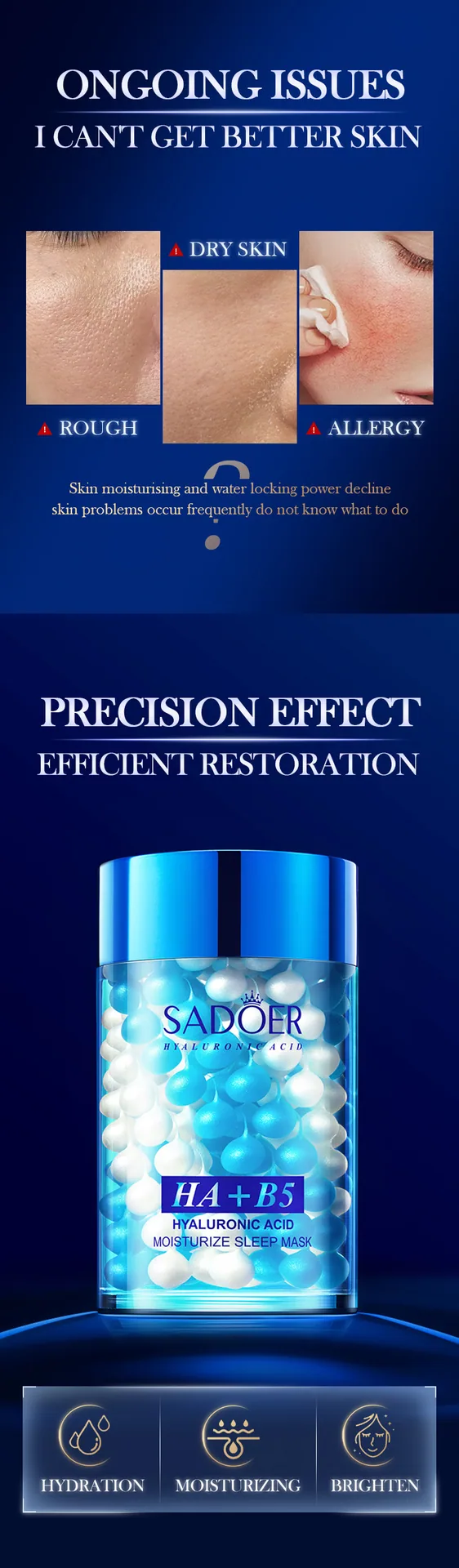 SADOER Hyaluronic Acid B5 Repairing Sleep facial mask Texture Application Effect Moisturizing facial mask Use Scenarios Forei