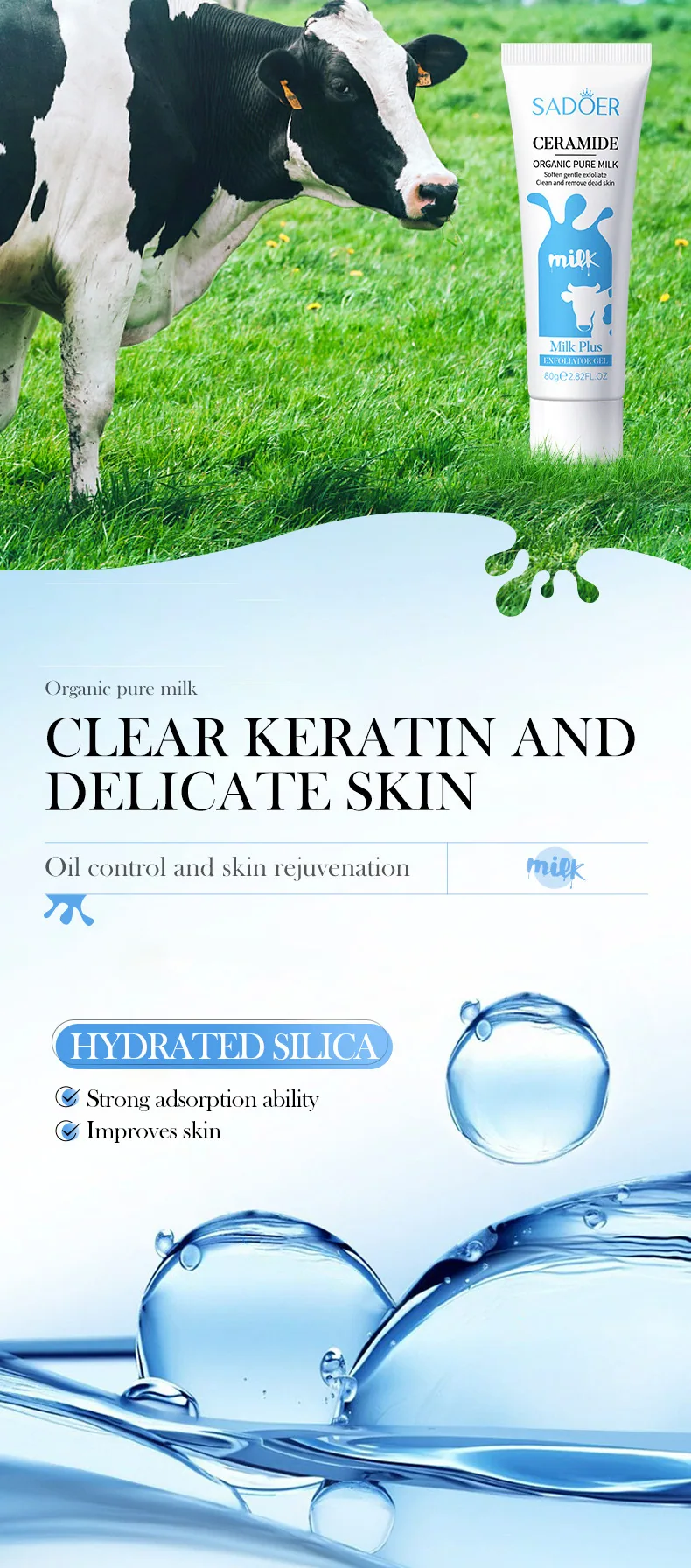 SADOER ceramide milk gel cream English packaging front, whitening, cleaning and exfoliation, cross-border wholesale