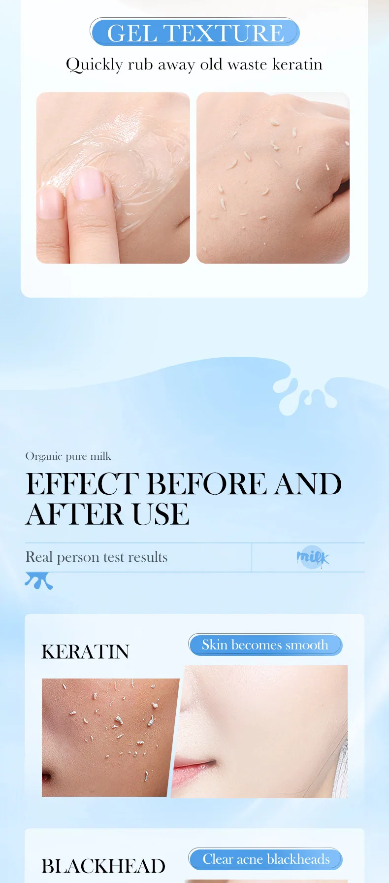 SADOER ceramide milk gel exfoliating cream composition texture close-up, whitening cleaning scrub, wholesale