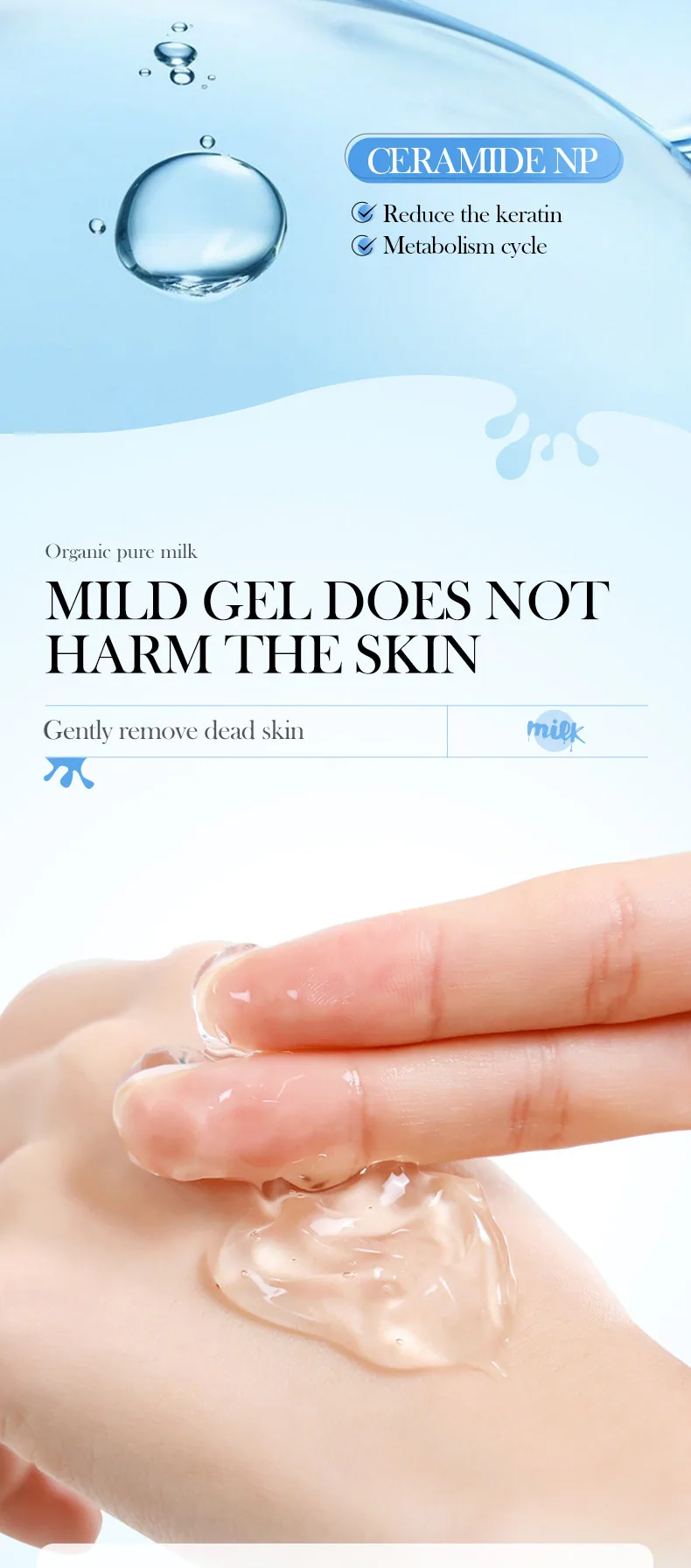 Detailed close-up of SADOER ceramide milk gel exfoliating cream, whitening cleansing facial body scrub, wholesale for foreign