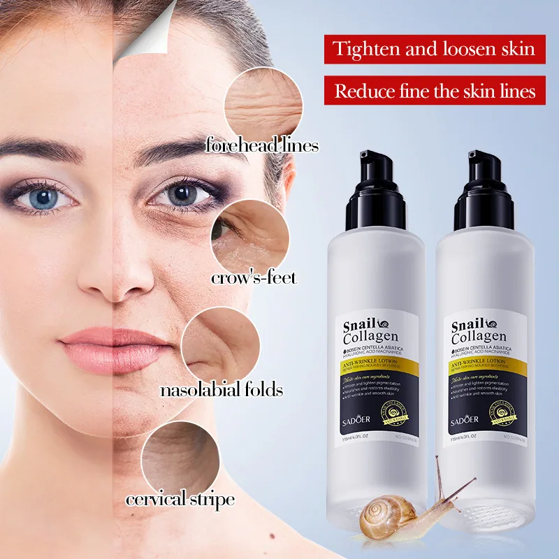 SADOER snail collagen lotion texture extrusion close-up, moisturizing and anti wrinkle facial cream details