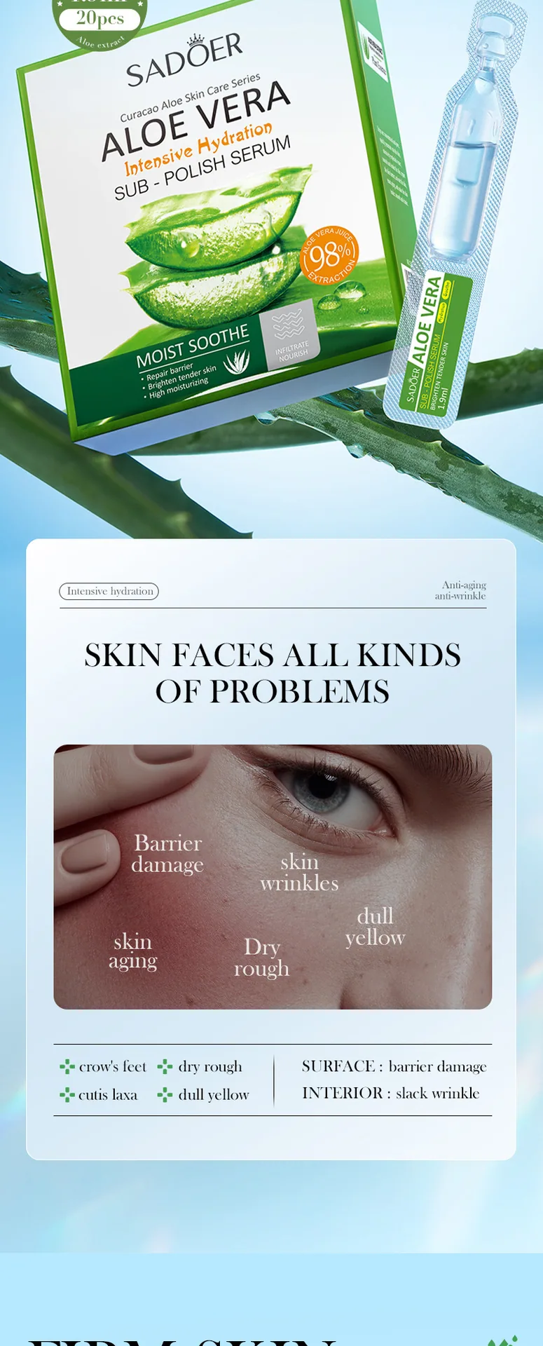 SADOER Aloe Moisturizing essence texture display transparent moisturizing essence disposable English skin care