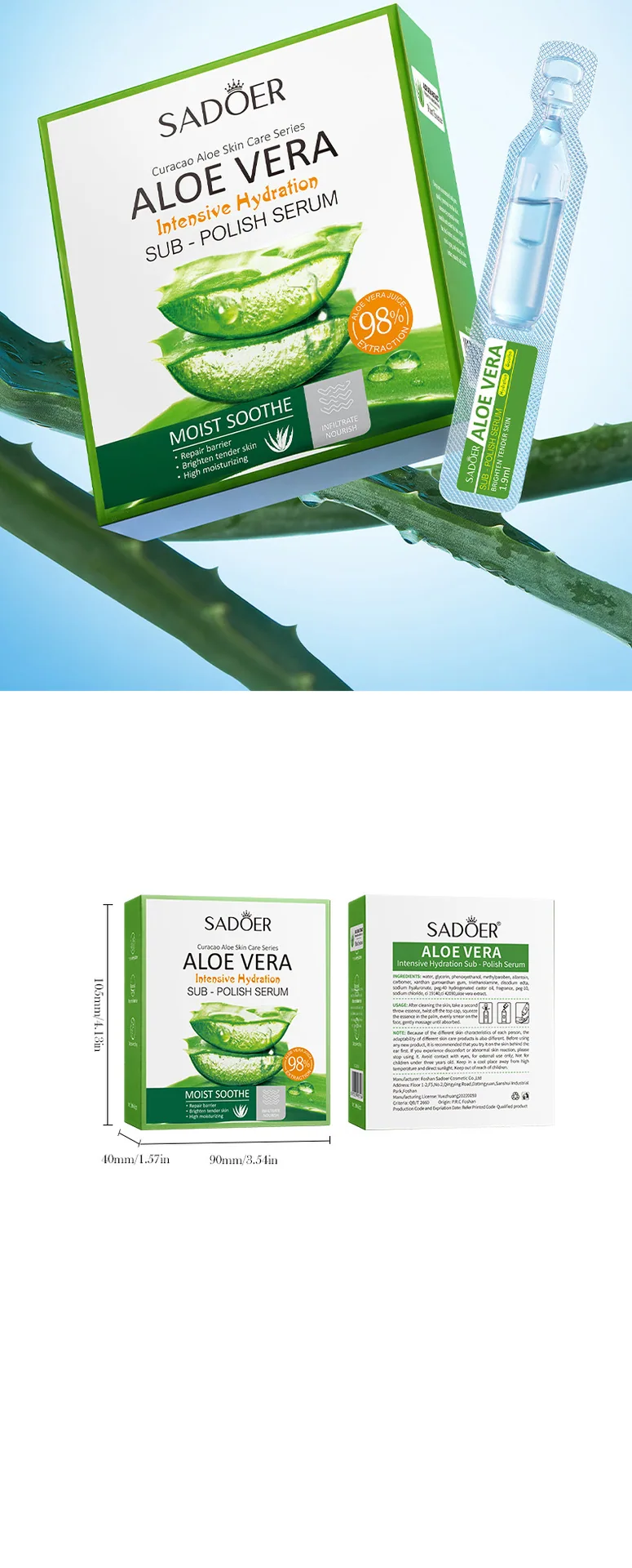 SADOER Aloe Moisturizing essence Overall Appearance Disposable English Package Moisturizing&Skin Revitalizing essence Yiwu Oo