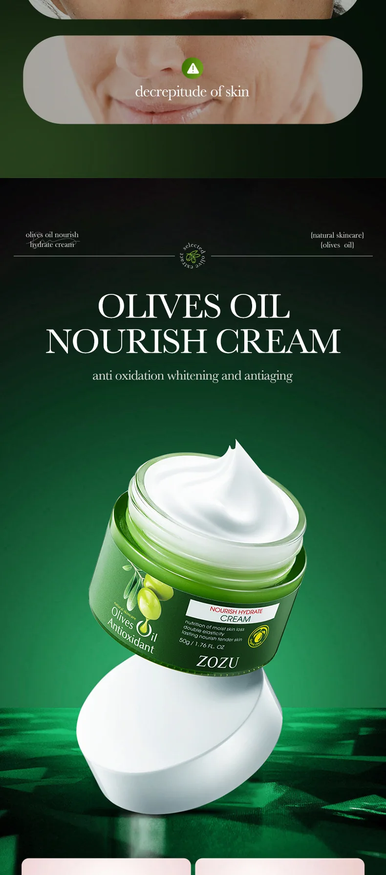 ZOZU olive oil face cream size and capacity marking diagram, cross-border foreign trade wholesale specification