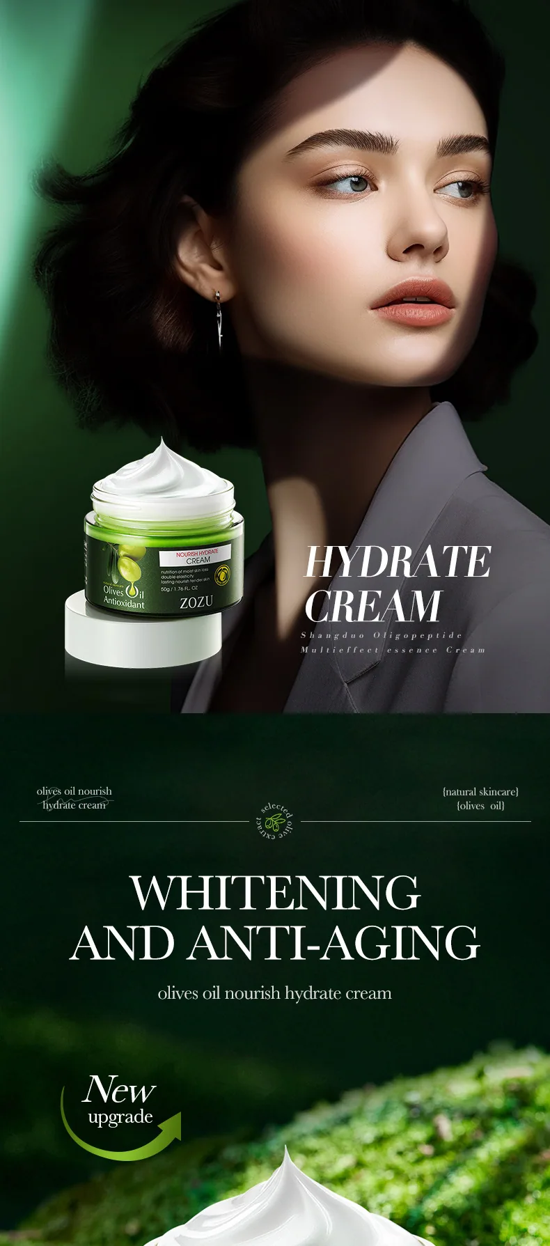 ZOZU Olive Oil Nourishing&Moisturizing face cream Texture Feature All English Packaging Cross border Wholesale