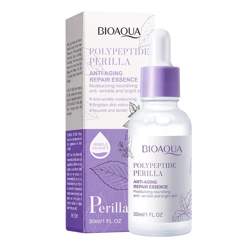 Close up of BIOAOU essence liquid bottle body Perilla peptide composition details Cross border e-commerce moisturizing anti w
