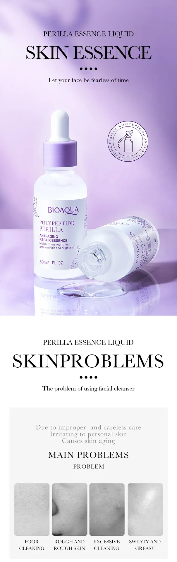 Usage scenario of BIOAOU essence facial smear skin care demonstration Perilla peptide moisturizing anti wrinkle cross-border 