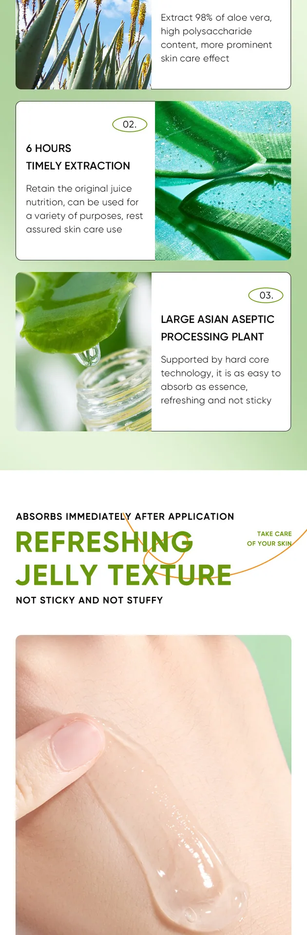 Demonstration of application method of SADOER Aloe Night Frozen Film, wash free sleep facial mask, night moisturizing care
