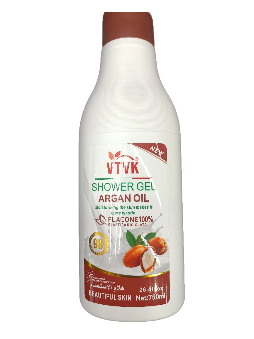 vtvk , shower gel fresh argan oil ,moisturizing the skin makesit more elastic, flacone 100% , net 750 beautiful skin