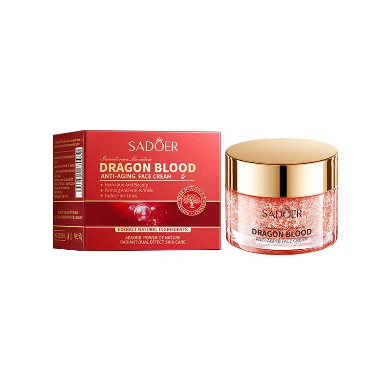 Close up of texture details of SADOER Ganoderma Dragon Blood Anti Wrinkle face cream, moisturizing and skin care, facial and 