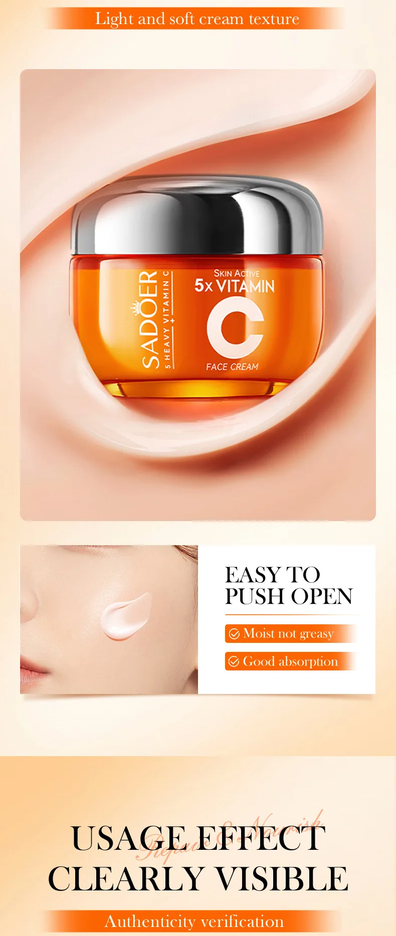 SADOER Five dimensional C face cream bottle size label cross-border beauty specification display single package