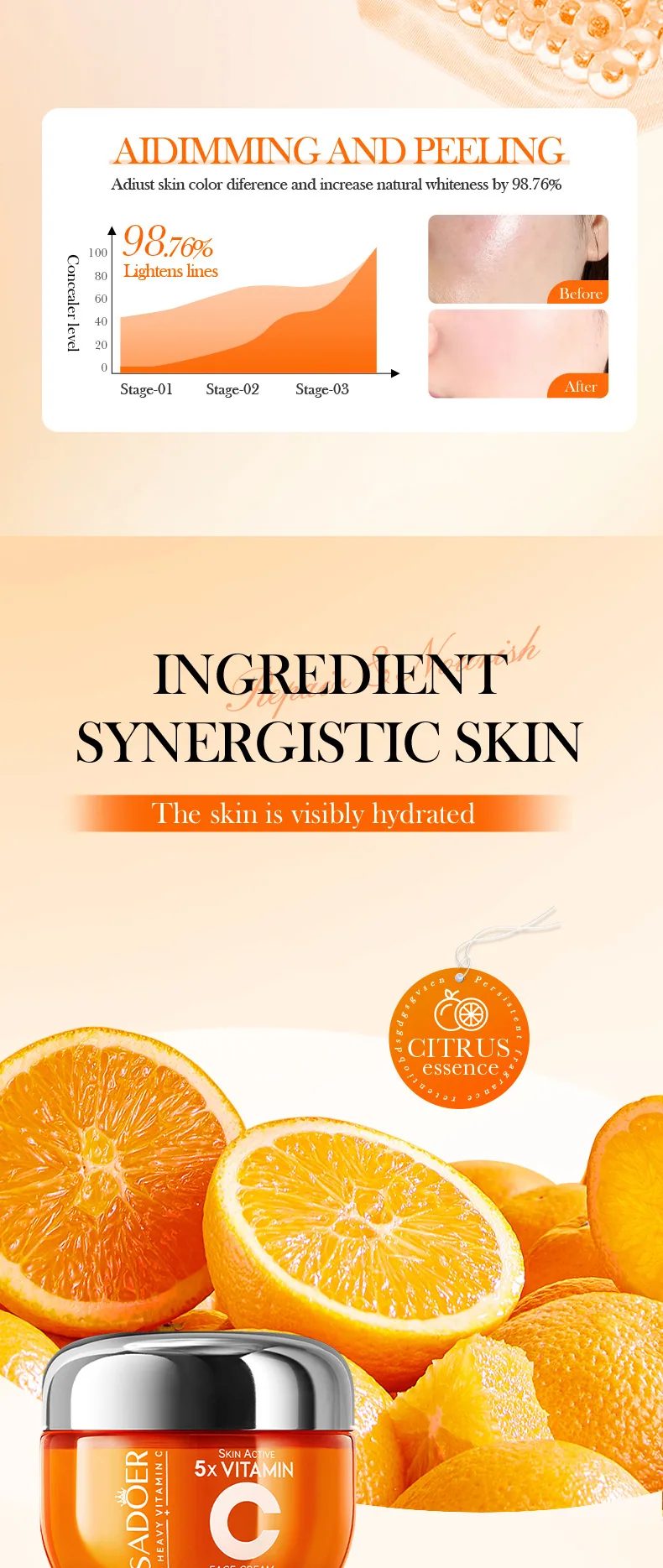 SADOER Five dimensional C Whitening face cream Cross border Single pack Multi angle Display of Moisturizing and Firming Skin 