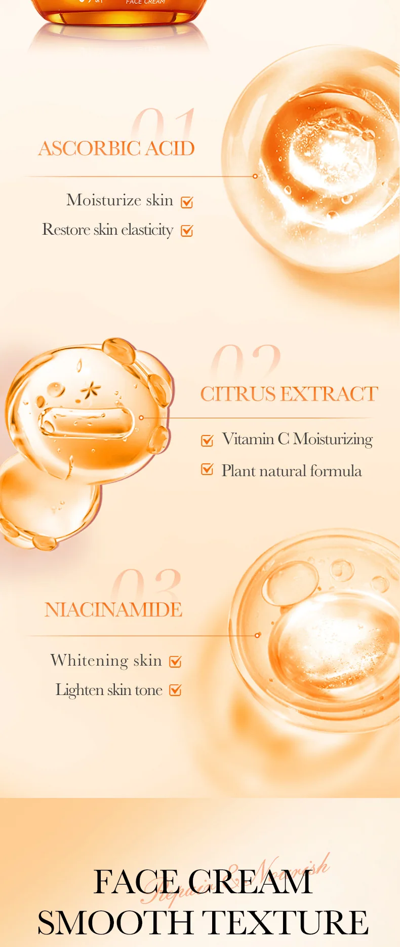 SADOER Five dimensional C Whitening&Firming Moisturizing Cream Cream Details Close up Cross border face cream Texture Display