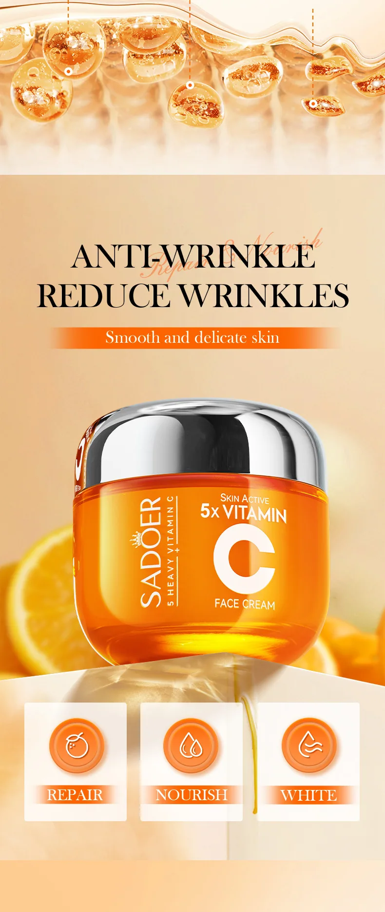 SADOER Five dimensional C face cream spreads to show moisturizing and firming texture