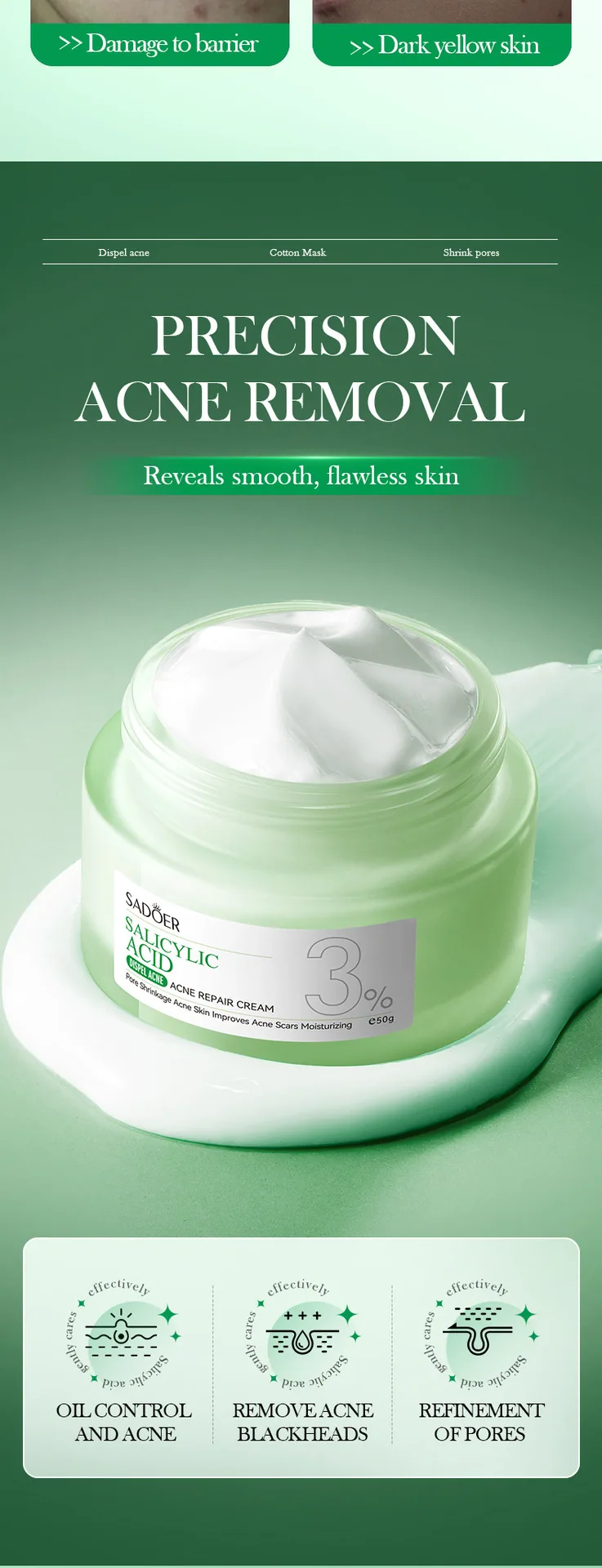 SADOER Salicylic Acid Acne Removing face cream Multi specification Style Comparison Cross border Foreign Trade Wholesale Opti