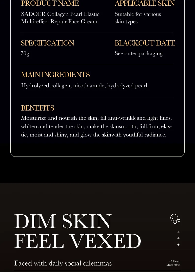 SADOER Collagen filling cream details display, pearl luster moisturizing face cream wholesale