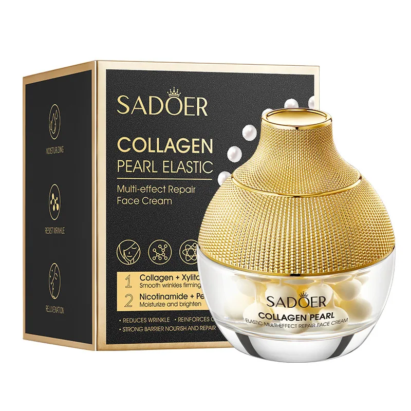 Use scene of SADOER recombinant collagen pearl face cream, demonstration of moisturizing, repairing and applying face and bod