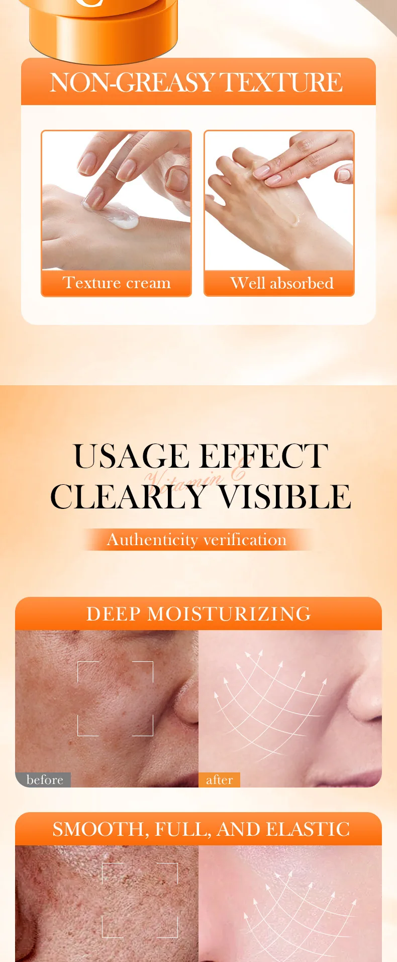 BIOAQUA Vitamin C face cream before and after use skin whitening and antioxidant effects show foreign trade