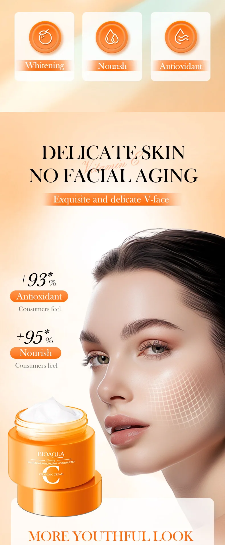 BIOAQUA Vitamin C face cream Cream Extruded Texture Display Whitening Antioxidant Skin Care Details