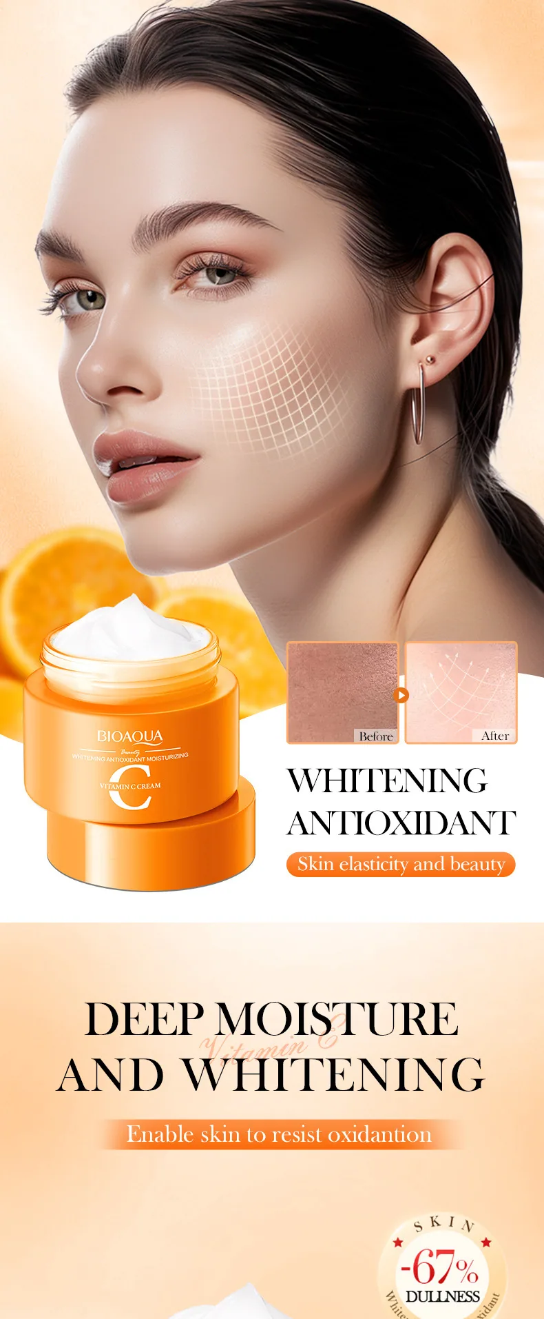 BIOAQUA Vitamin C face cream hand application scene skin rejuvenation and moisturizing experience
