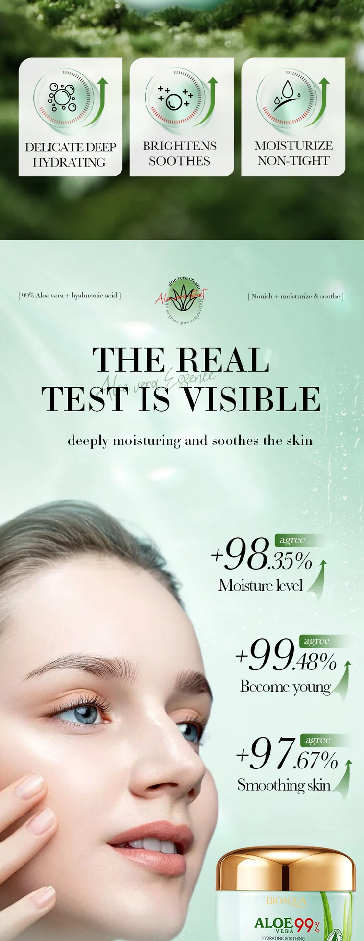BIOAOUA aloe soothing face cream packaging details display, cross-border foreign trade wholesale moisturizing face cream labe