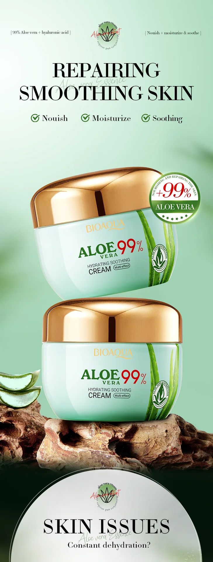 BIOAOUA Aloe Moisturizing face cream Bottle Dimension Drawing, cross-border wholesale face cream capacity specification refer