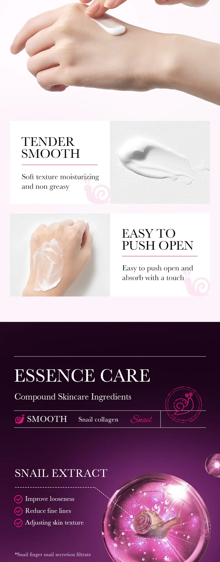 SADOER Snail Recombinant Collagen face cream moisturizing and moisturizing effect display, face and body dual-use, foreign tr