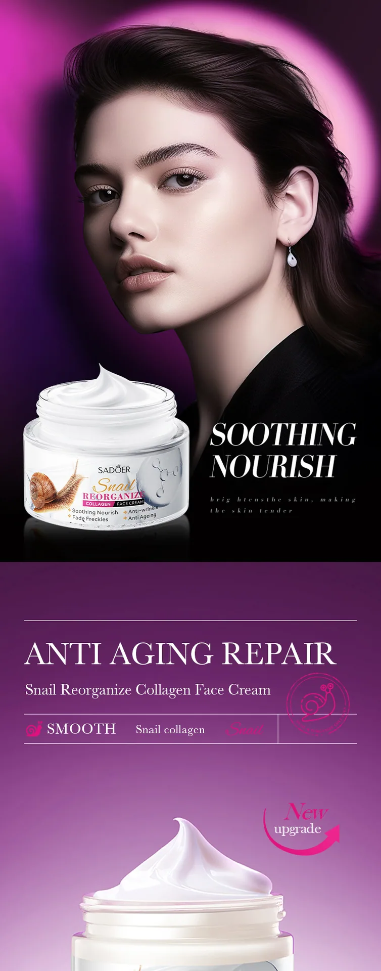 SADOER Snail Collagen face cream Multi specification Optional Cross border E-commerce Foreign Trade Wholesale Skin Care Cream