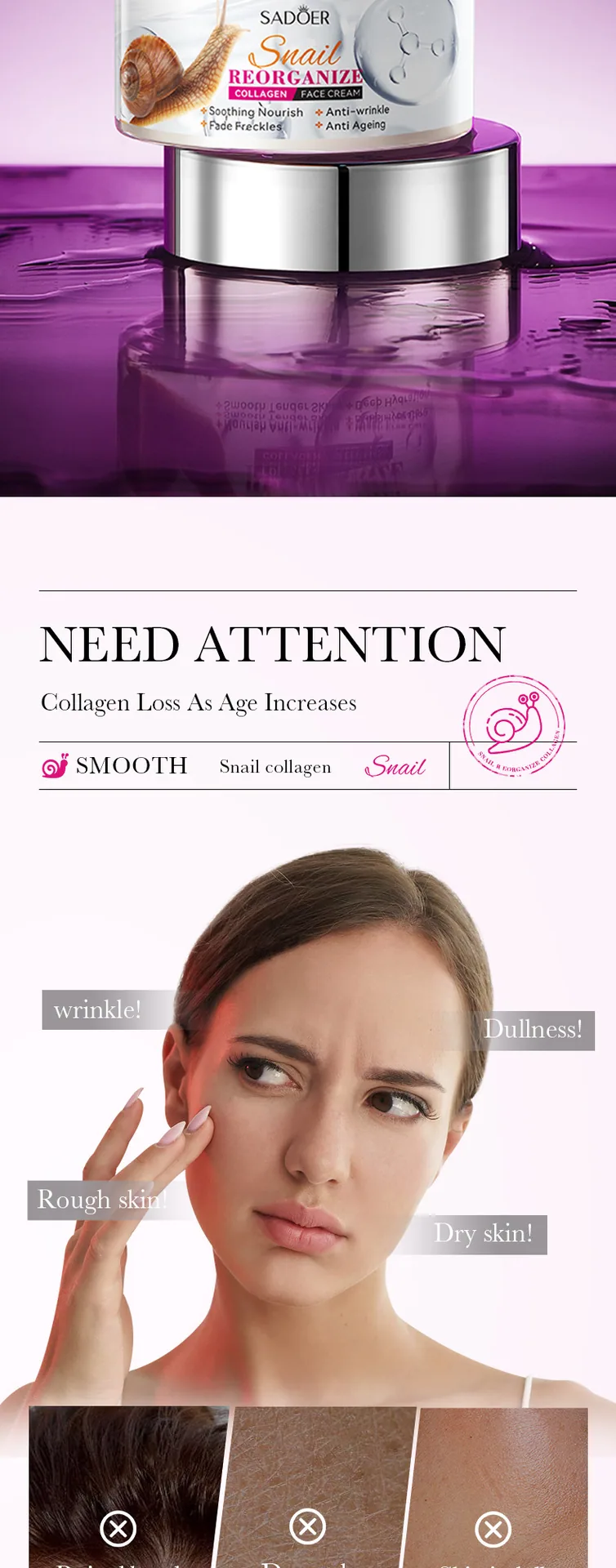 SADOER Snail Recombinant Collagen face cream Facial and Body Dual purpose Moisturizing Skin Care Wholesale Foreign Trade