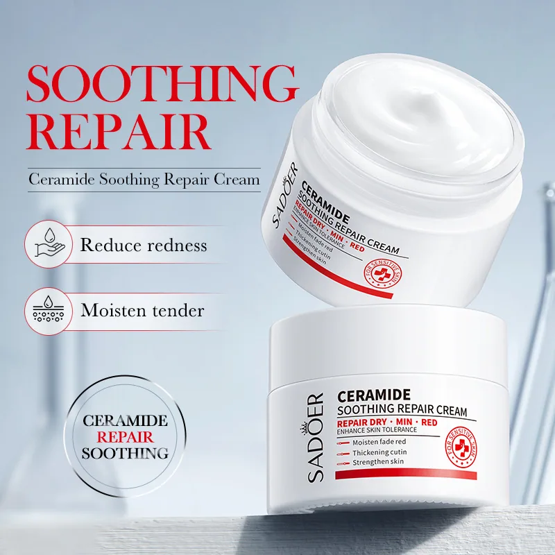 Detailed close-up of SADOER ceramide soothing and repairing face cream, moisturizing sensitive muscles, cross-border wholesal