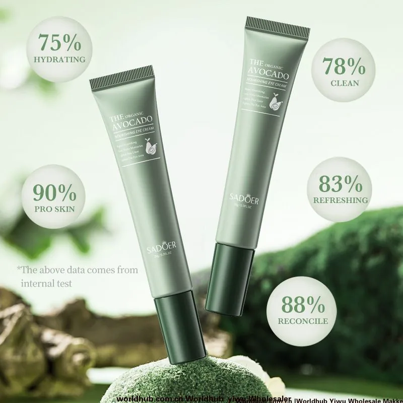 SADOER Avocado Eye Cream features close-up details on the front, packaged in English to nourish and moisturize the skin aroun