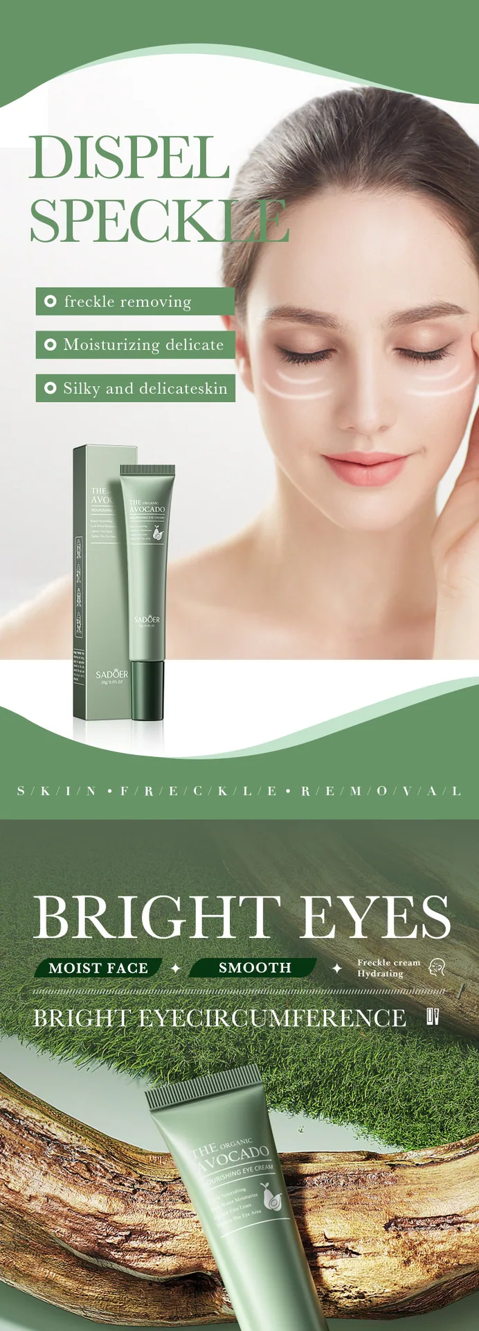 SADOER Organic Avocado Eye Cream Specification and Capacity Label, Unit: pcs, Nourishing, Moisturizing, Light Dark Circles, F
