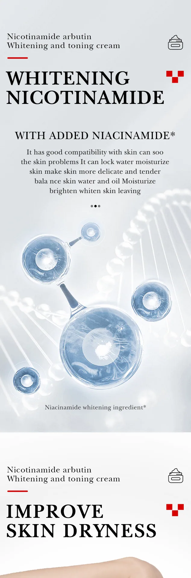 SADOER Nicotinamide Whitening essence Cream Package Front English Logo Cross border Skin Care essence Cream Product Appearanc