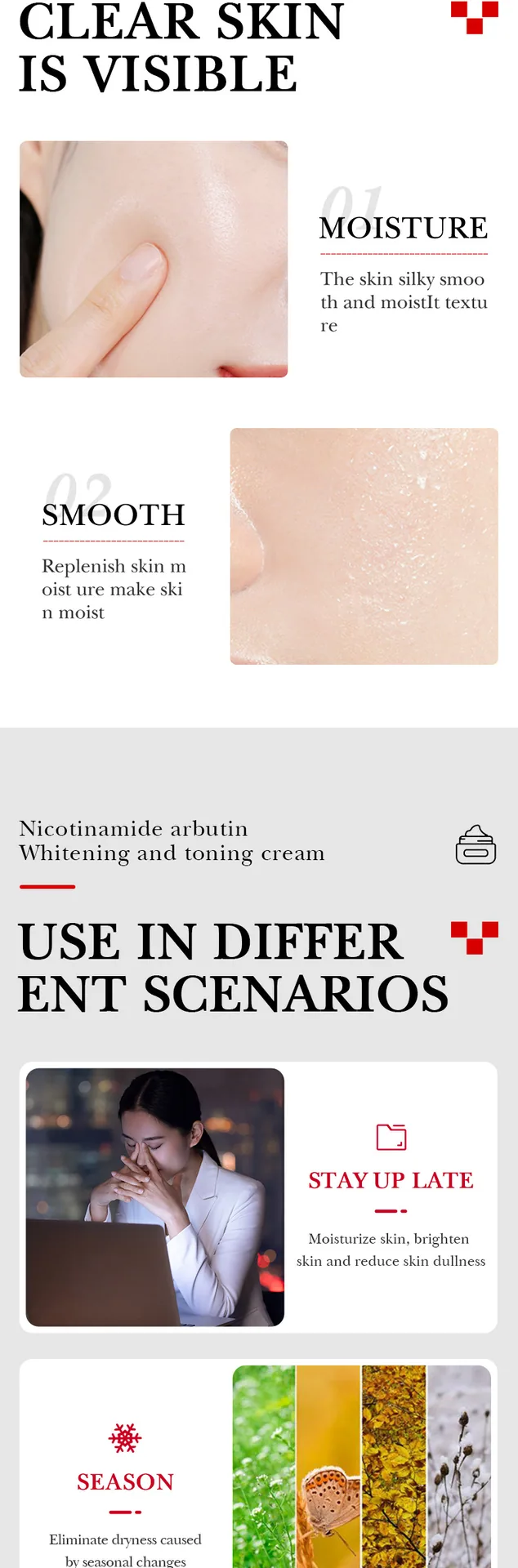 SADOER Nicotinamide Whitening essence Cream Cross border Skin Care Set Combination Moisturizing Brightening Spot Lightening e