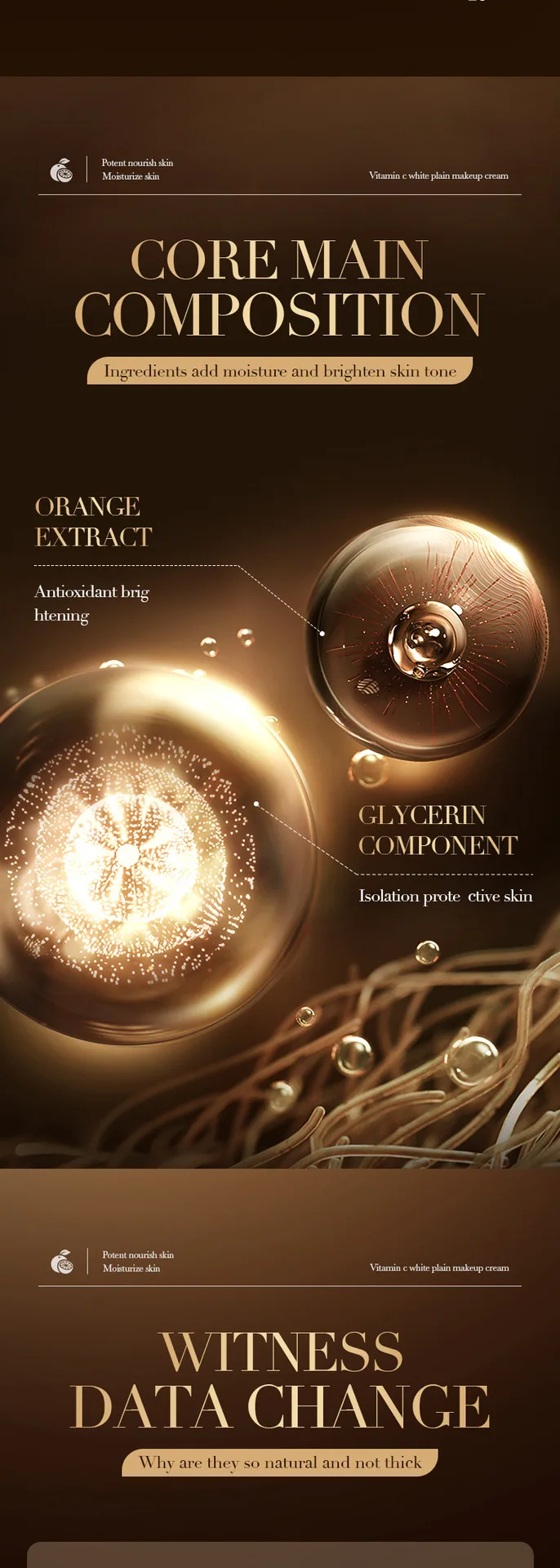 BIOAOUA Vitamin C Whitening face cream Ingredients Texture Details, Moisturizing Skin Care Cream Cream Fine Feature Cross bor