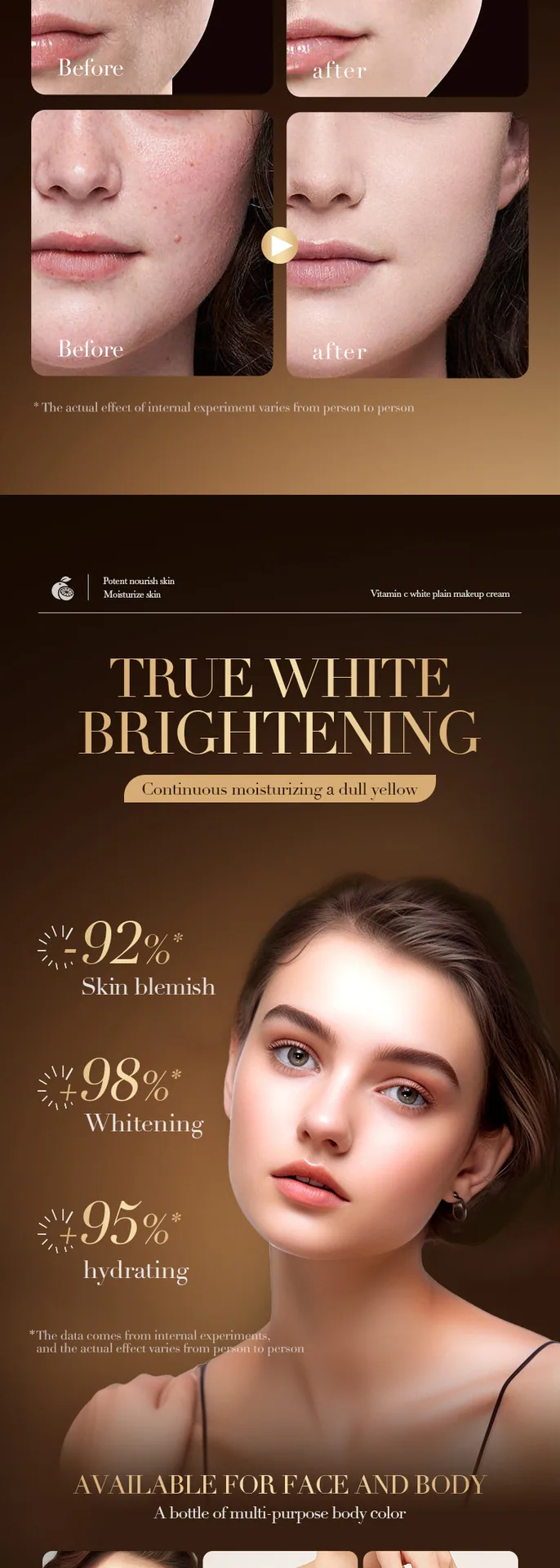 BIOAOUA Vitamin C Whitening face cream before and after use, moisturizing and moisturizing skin, improving cross-border whole