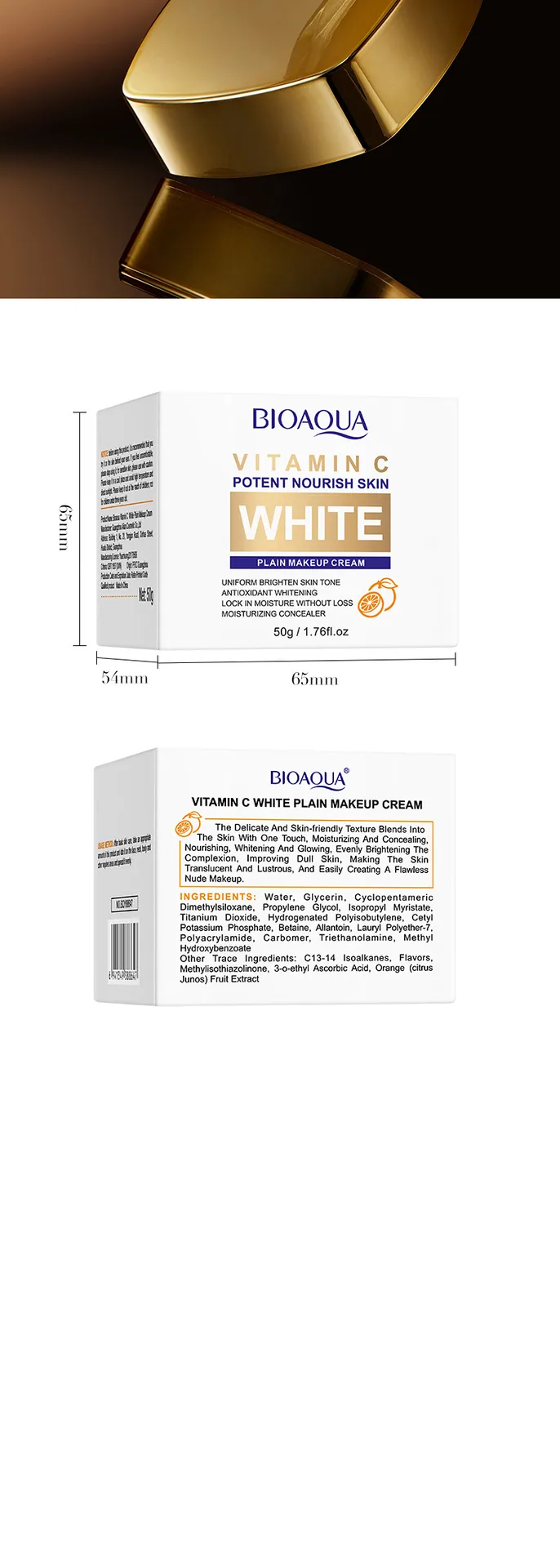BIOAOUA Vitamin C Whitening face cream texture close-up, moisturizing and moisturizing skin care cream details, cross-border 