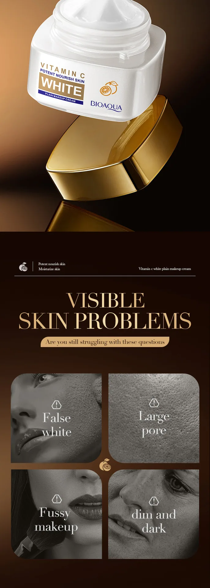 BIOAOUA whitening and moisturizing face cream box display, vitamin C skin cream cross-border wholesale packaging details