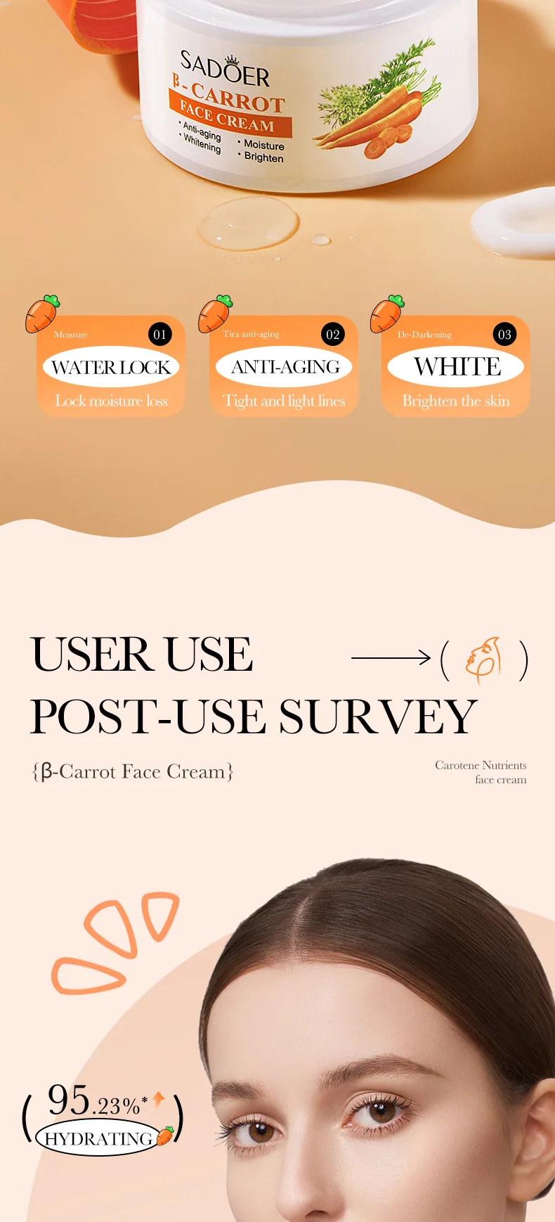 SADOER Carrot face cream Specifications and Dimensions Single pack pcs Cross border Wholesale Skin Care Cream Capacity Refere