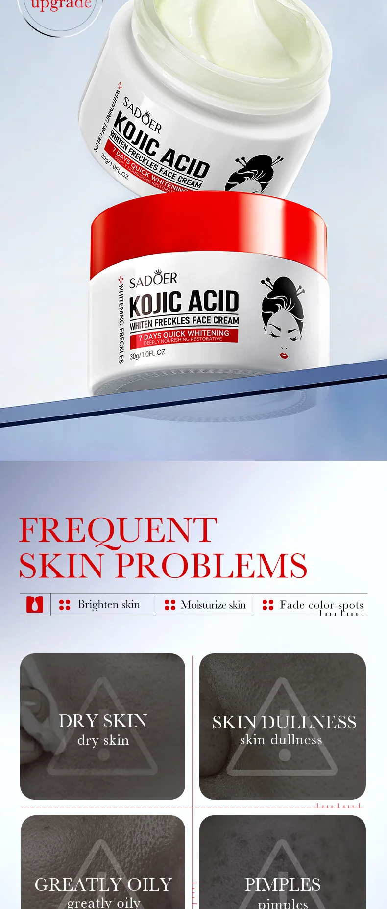 SADOER Kojic Acid Whitening and Spot Removing Cream Available in Multiple Specifications and Styles, Showcasing Brightening a