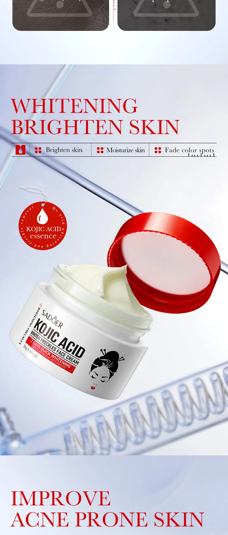SADOER Kojic Acid Whitening and Spot Removing Cream Texture Apply Extended Close Up Brightening and Brightening Melanin Cream