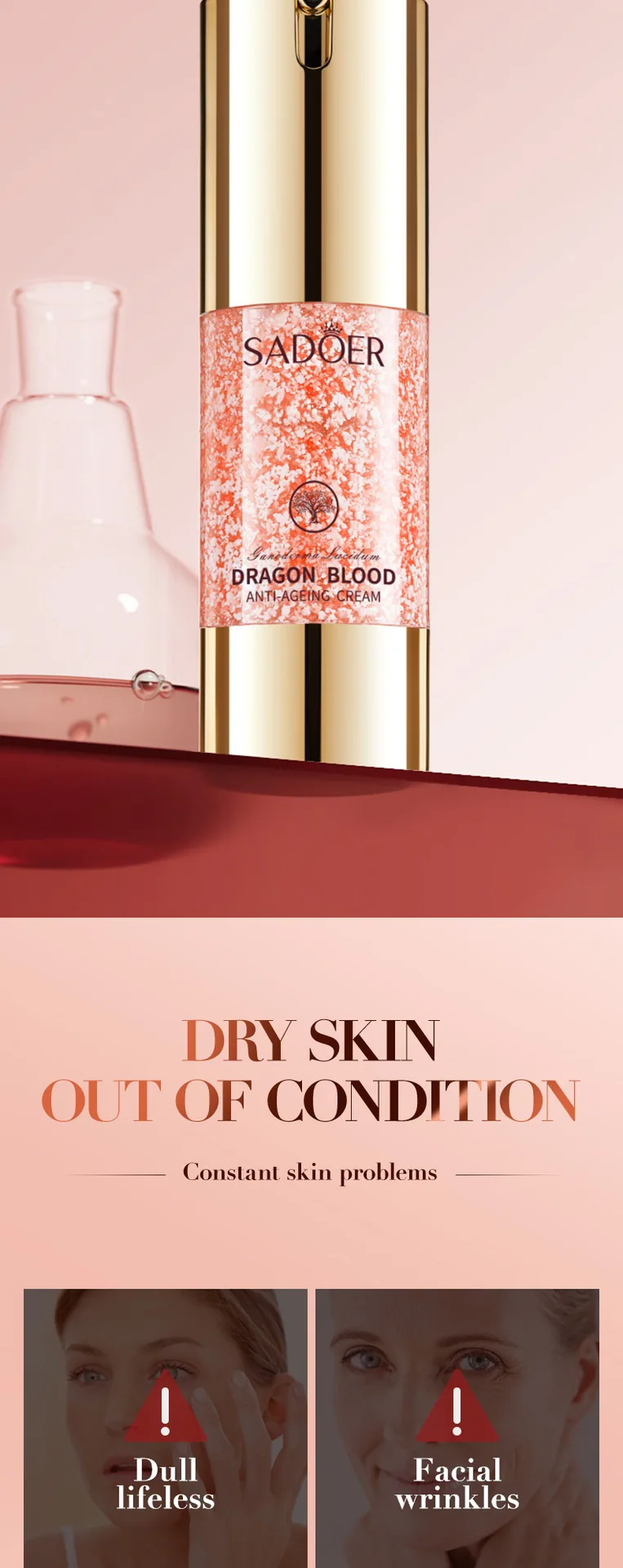 SADOER Lingzhi Longxue Anti Wrinkle face cream, highlighting the moisturizing and rejuvenating effects of Ganoderma lucidum a