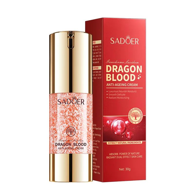 The front details of SADOER Ganoderma Dragon Blood Anti Wrinkle face cream display the texture of moisturizing, revitalizing 