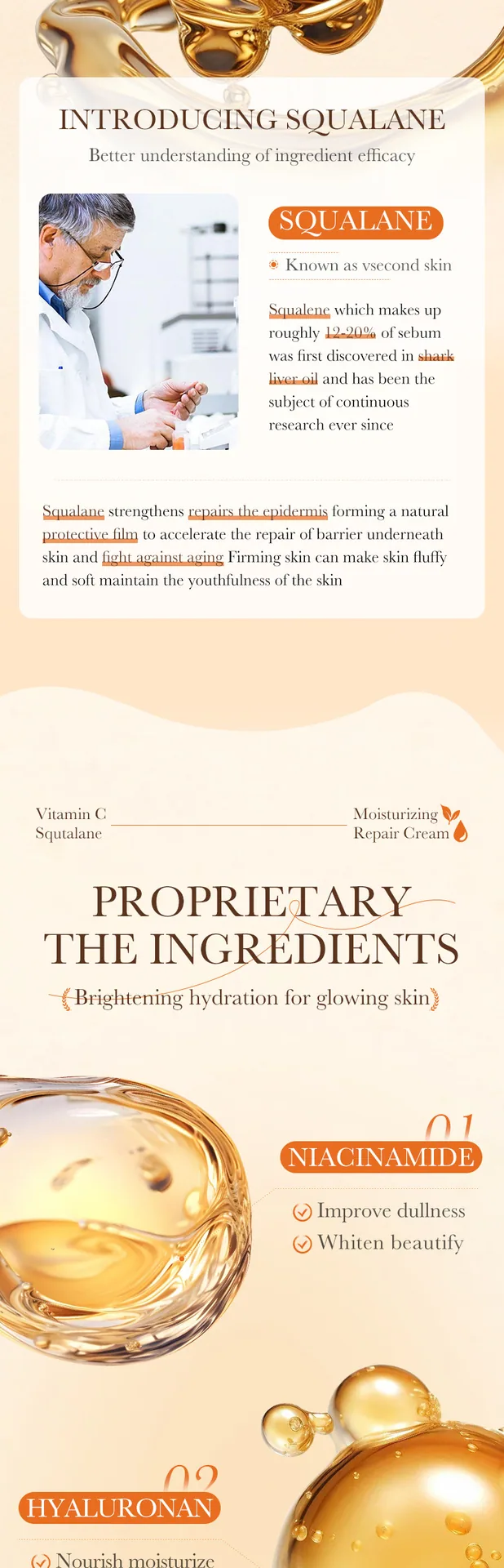 SADOER Vitamin C Squalane face cream Texture Details Feature Moisture Repair Skin Radiance Cross border Wholesale